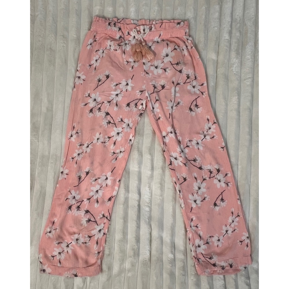 Jessica Simpson Girls Pink Floral Wide Leg Lounge Pants Tassel Waist Size 8